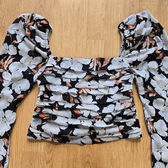 Abercrombie & Fitch Womens Cottage Boho Romantic Floral Ruched Puff Sleeve Top - Picture 2 of 12